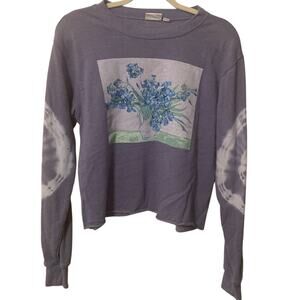 Mighty Fine art to wear cropped pullover sweatshirt with floral graphic size L